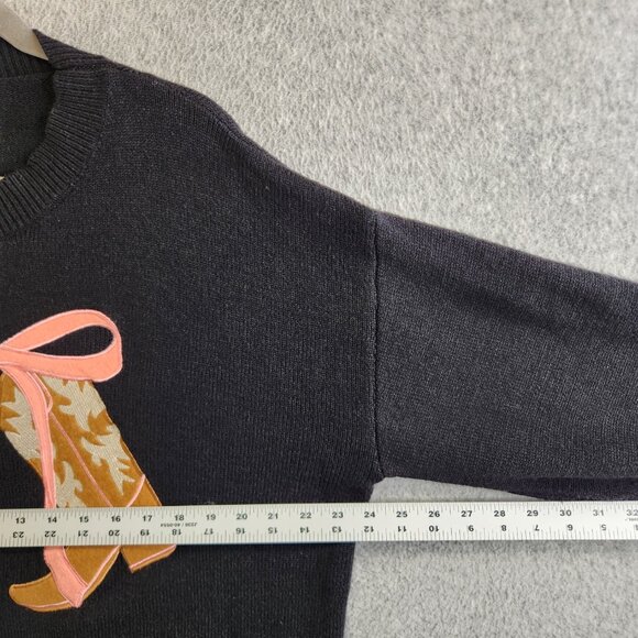 Threaded Leaf Sweater L Black Cowgirl Boots Big Pink Bow Western Rodeo Party - Picture 11 of 15
